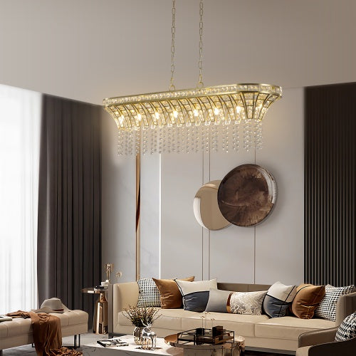 Modern Champagne Gold  Chandelier | Oval Crystal Design