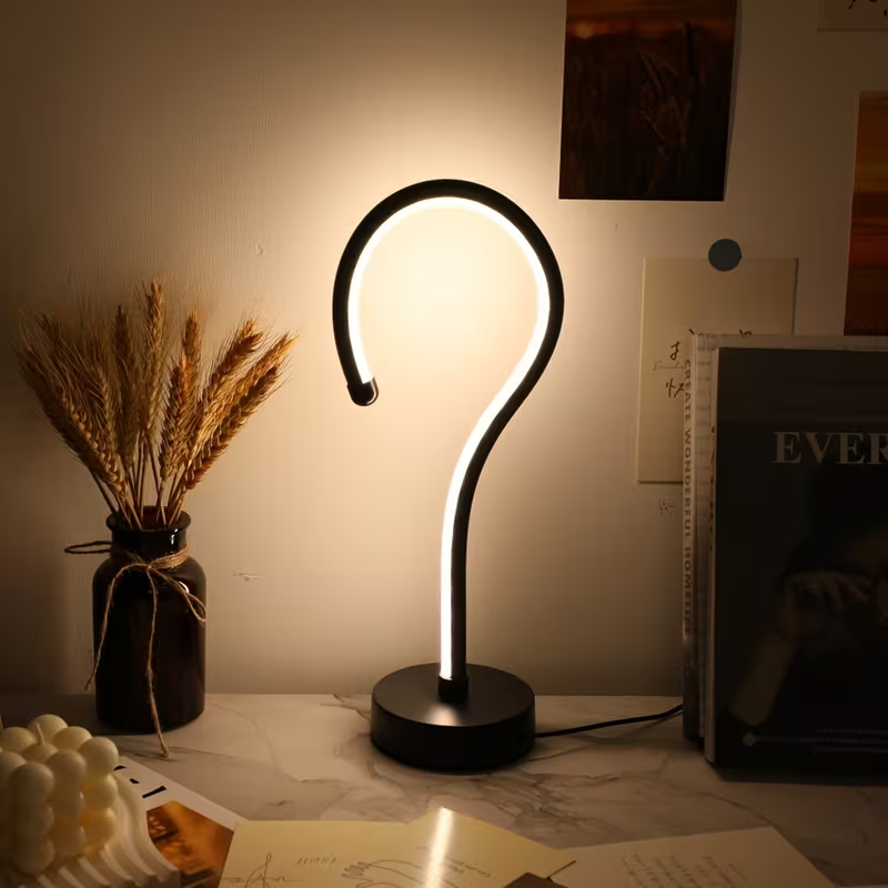Question Mark LED Table Lamp, Sculptural Matte Black Accent Light, Set of 2