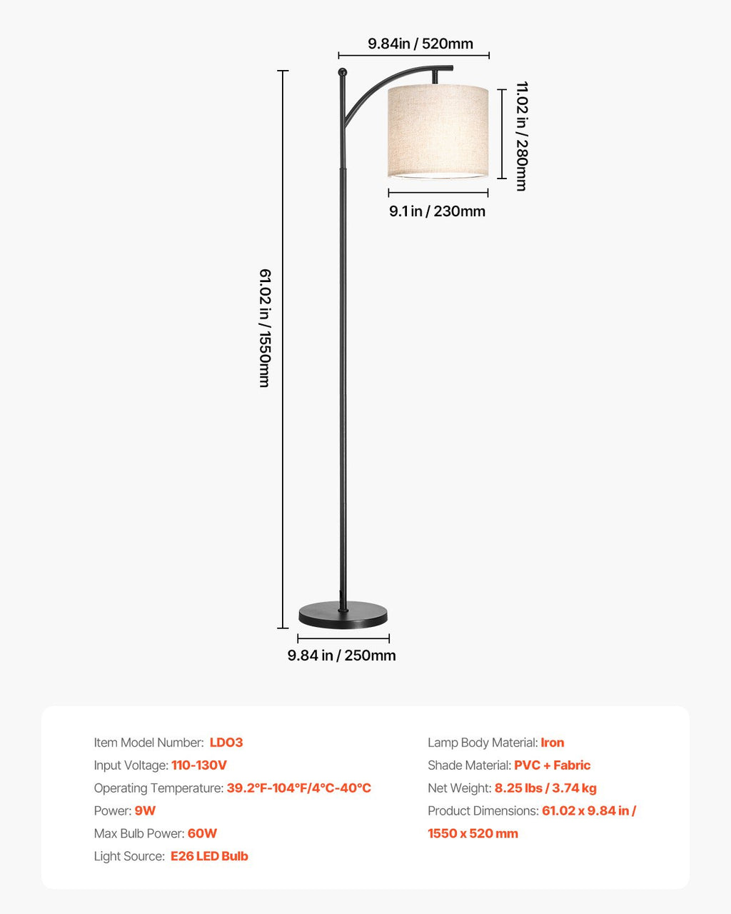 Floor Lamp Dimmable Color Temperature Living Room Lamp With Remote Con