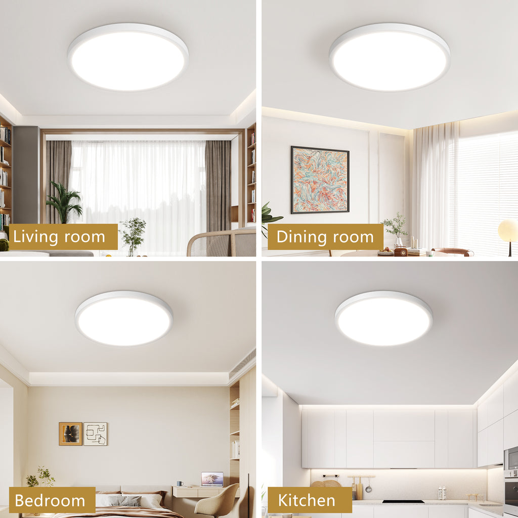 6PK 12 In. LED Flush Mount Ceiling Light Fixture - 2880 Lumens