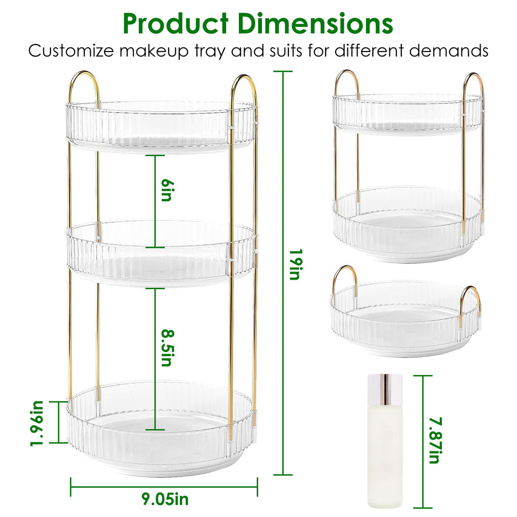 1 Set 3 Tier Rotating Makeup Organizer 360 Degree Spinning Perfume Cos