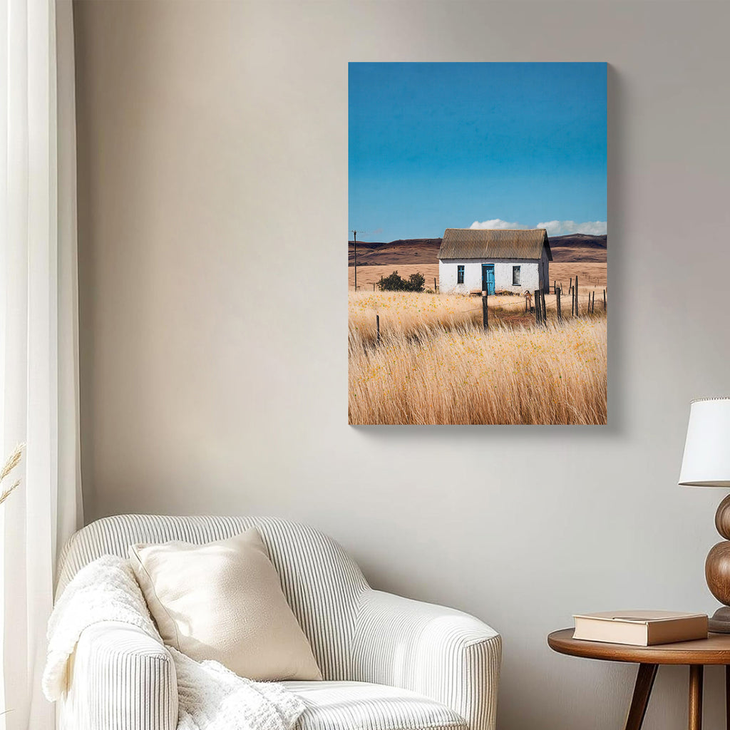 Farmhouse Canvas Wall Art Framed White House Picture Rustic Countrysid