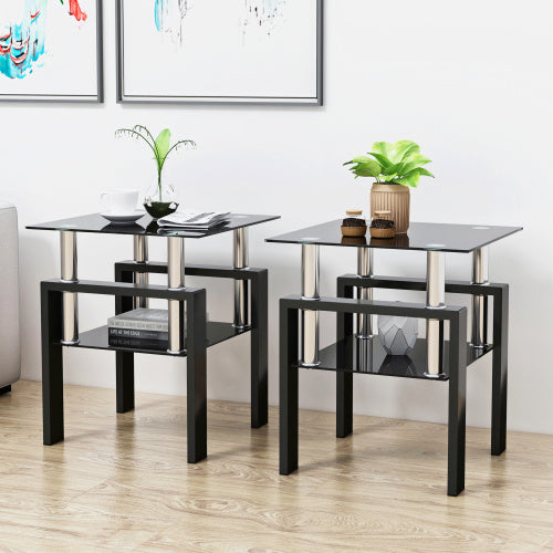 Square Tempered Glass Coffee Table Set | Lift-Top Design