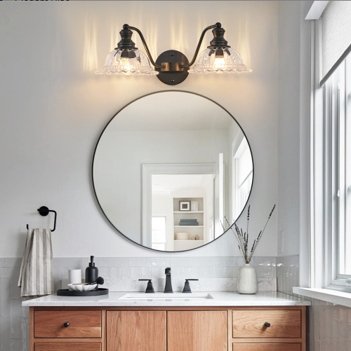 20 Inch 2-Light Vintage Bathroom Wall Sconce - Elegant Black Metal And
