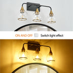 23in Modern 3-Light Vanity Wall Sconce - Black And Gold Bathroom Light