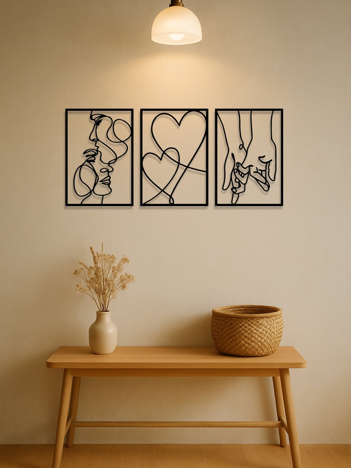 3 Piece Romantic Metal Wall Art Set Minimalist Couple Silhouette For L
