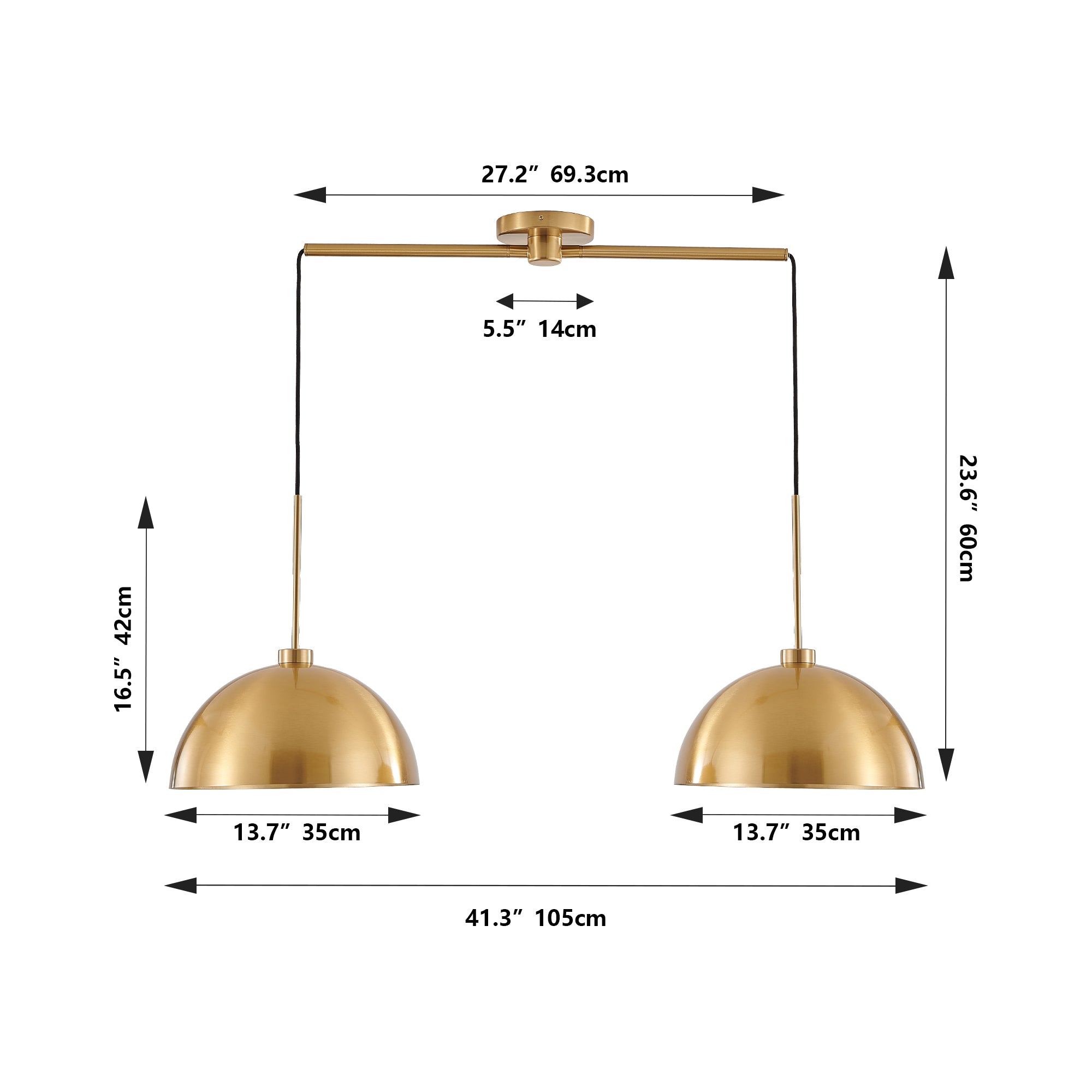 41inch Industrial Modern Copper Color Double Pendant Light Adjustable