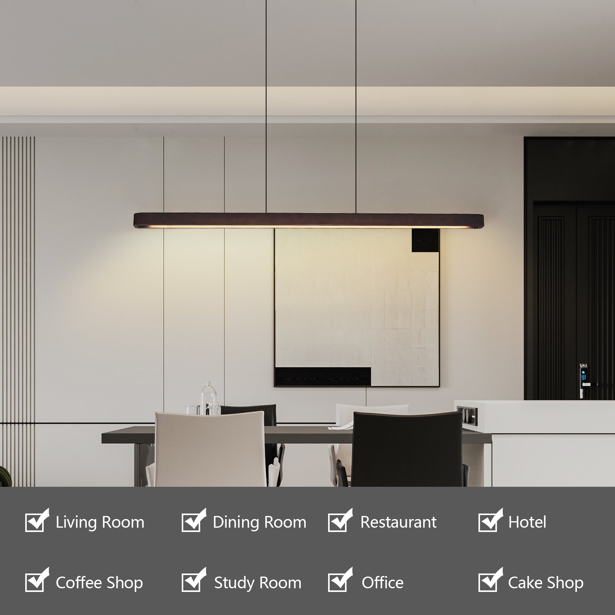 Walnut Wood LED Pendant Light, Linear 51 Inch, Dimmable