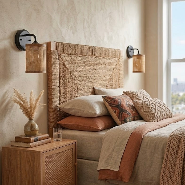 Reef Single Lights Wall Sconce With Natural Rattan Shade Rustic Wicker