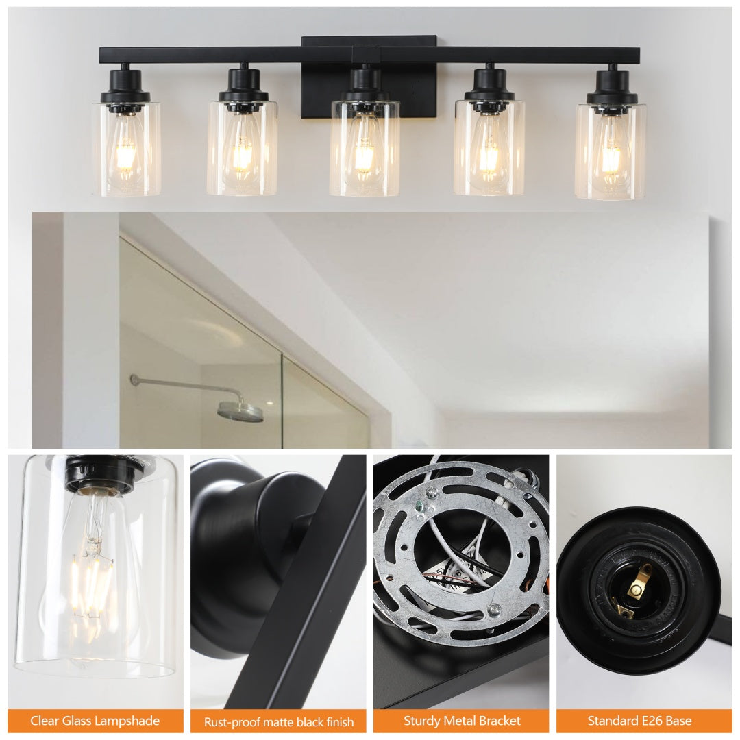 31 Modern Black 5-Light Bathroom Vanity Light Fixture