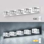 35 Modern Crystal 5-Light LED Wall Sconce -Elegant Chrome Bathroom Van