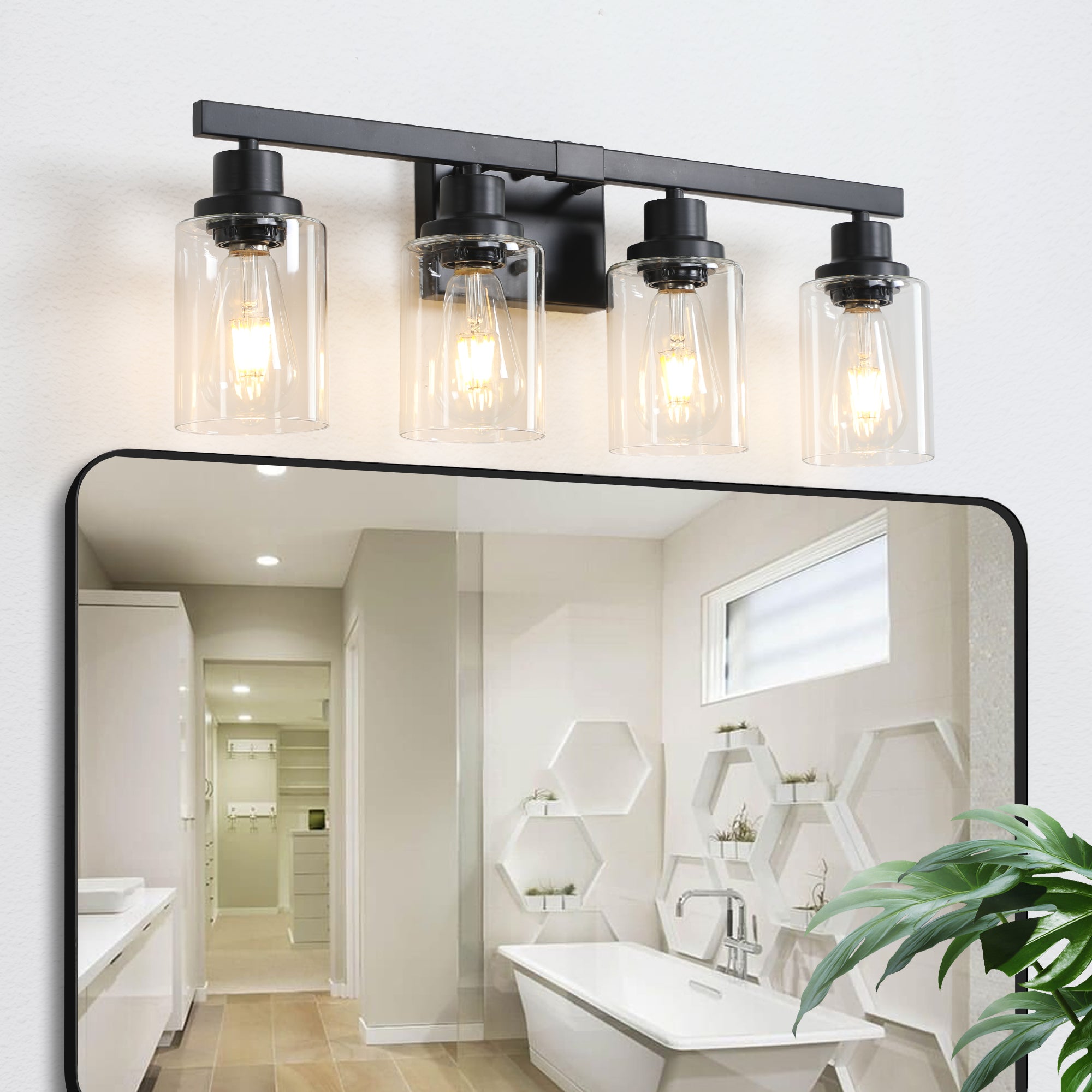 24 Modern Black 4-Light Bathroom Vanity Light Fixture