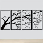 Luxury Metal Wall Art Decor Set Of 4 - Black Tree Of Life Sculpture