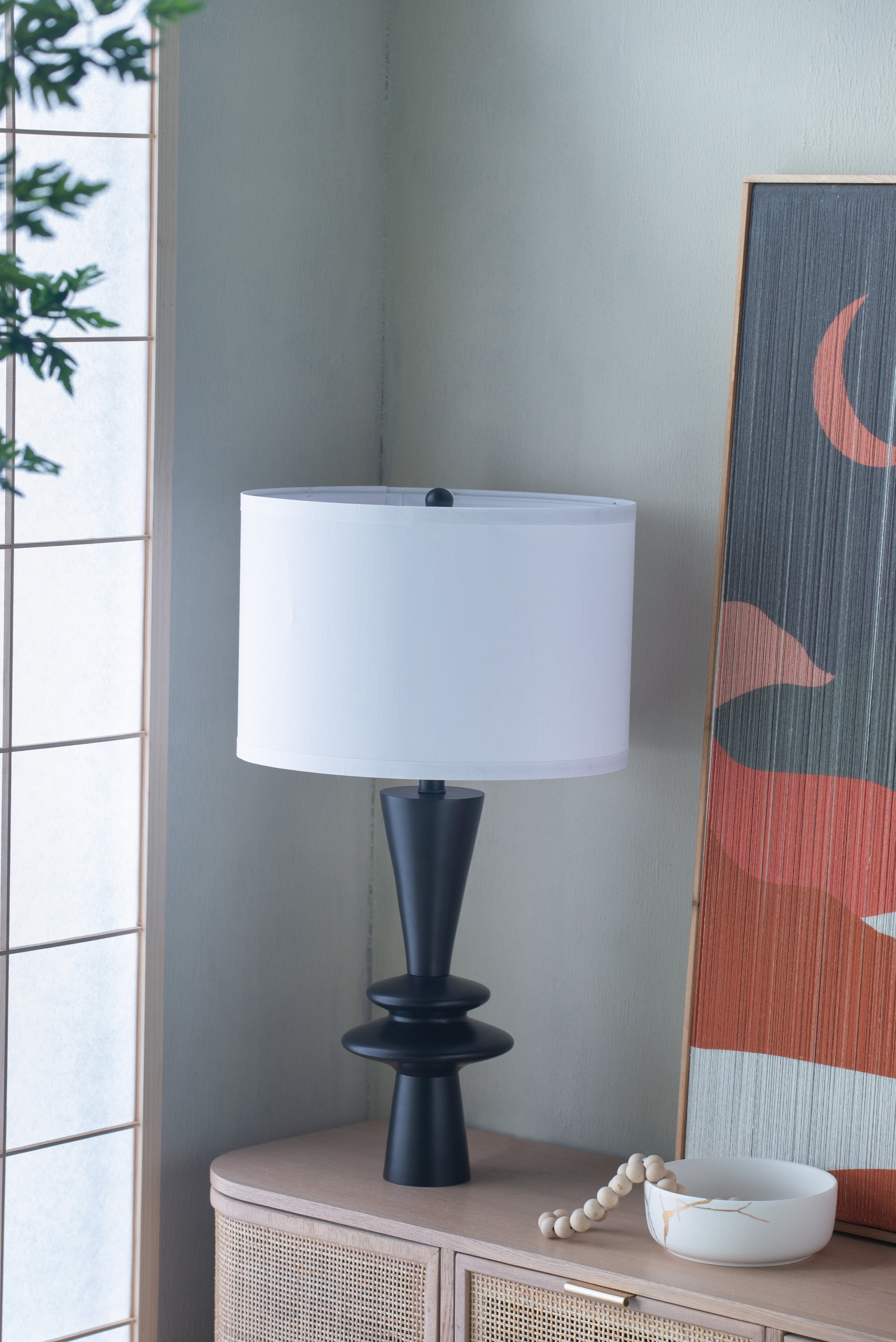 D15x26.7 Black Aluminum Table Lamp With Two Varying Round Accents And