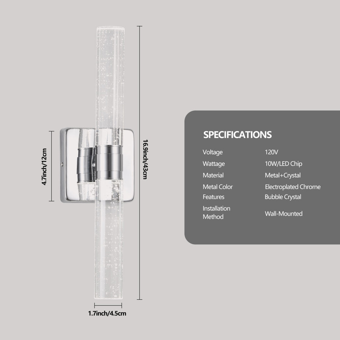 17in H Contemporary Crystal Wall Light