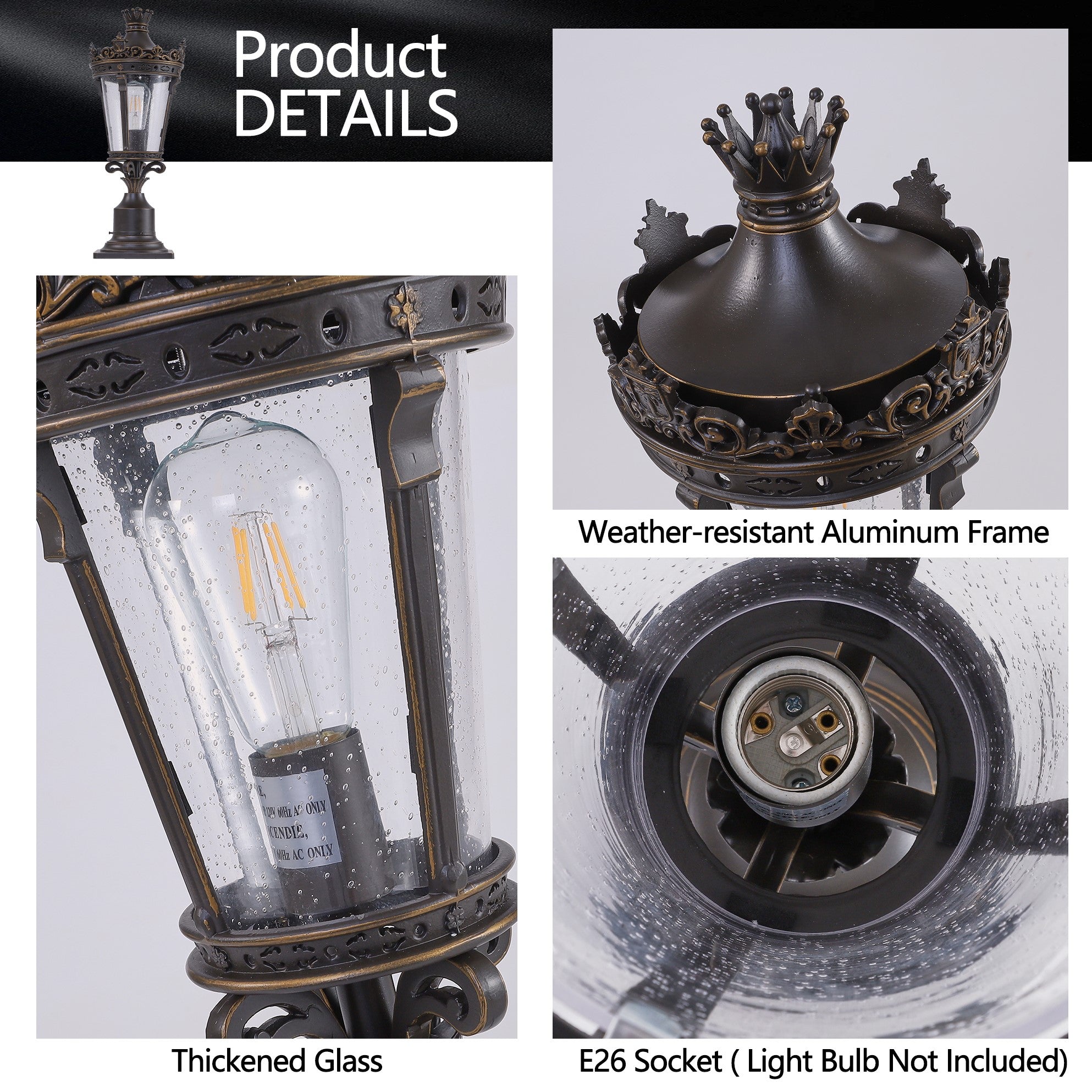 22 H Vintage Crown Outdoor Post Lantern
