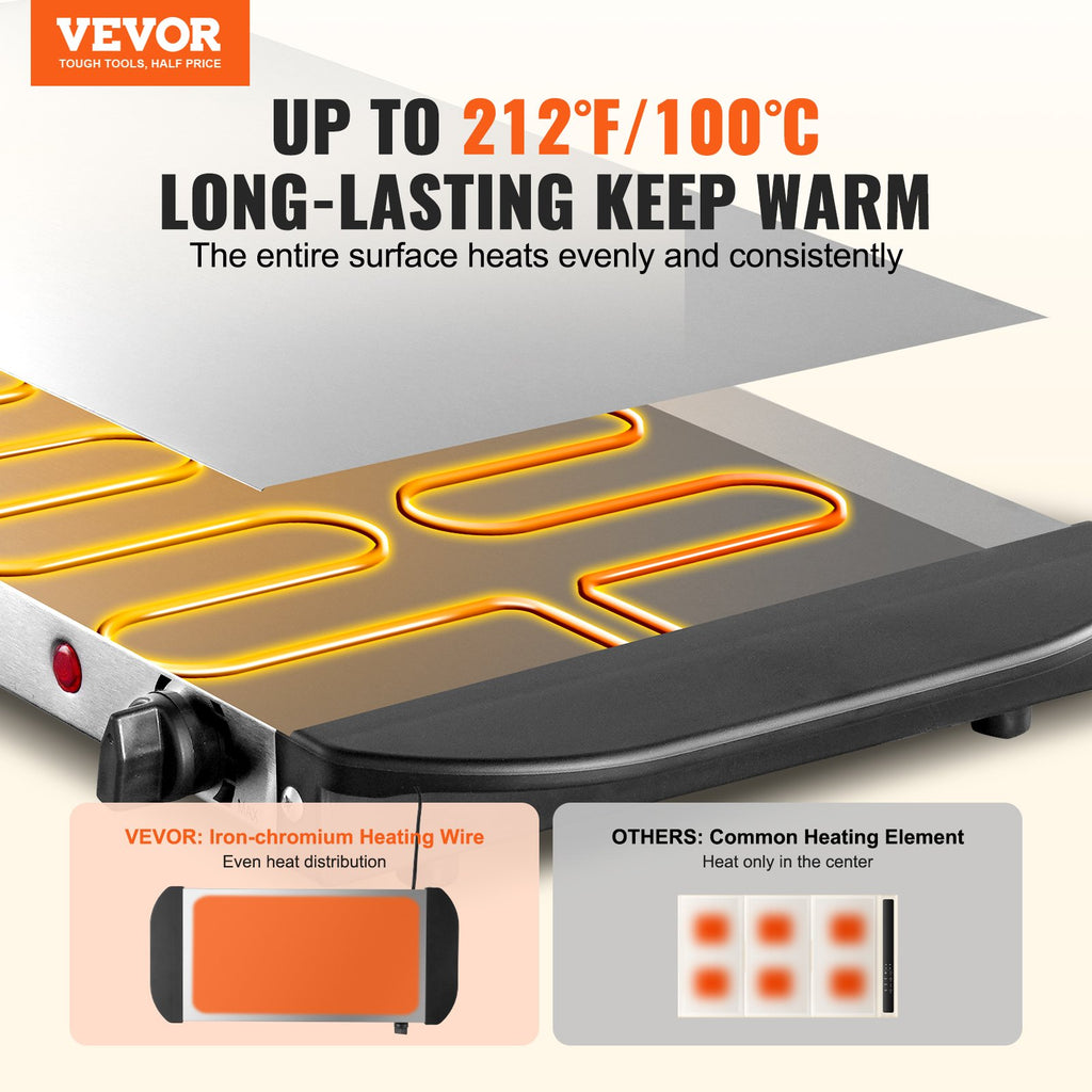 VEVOR Electric Warming Tray Buffet Food Warming W Temp Control Stainle