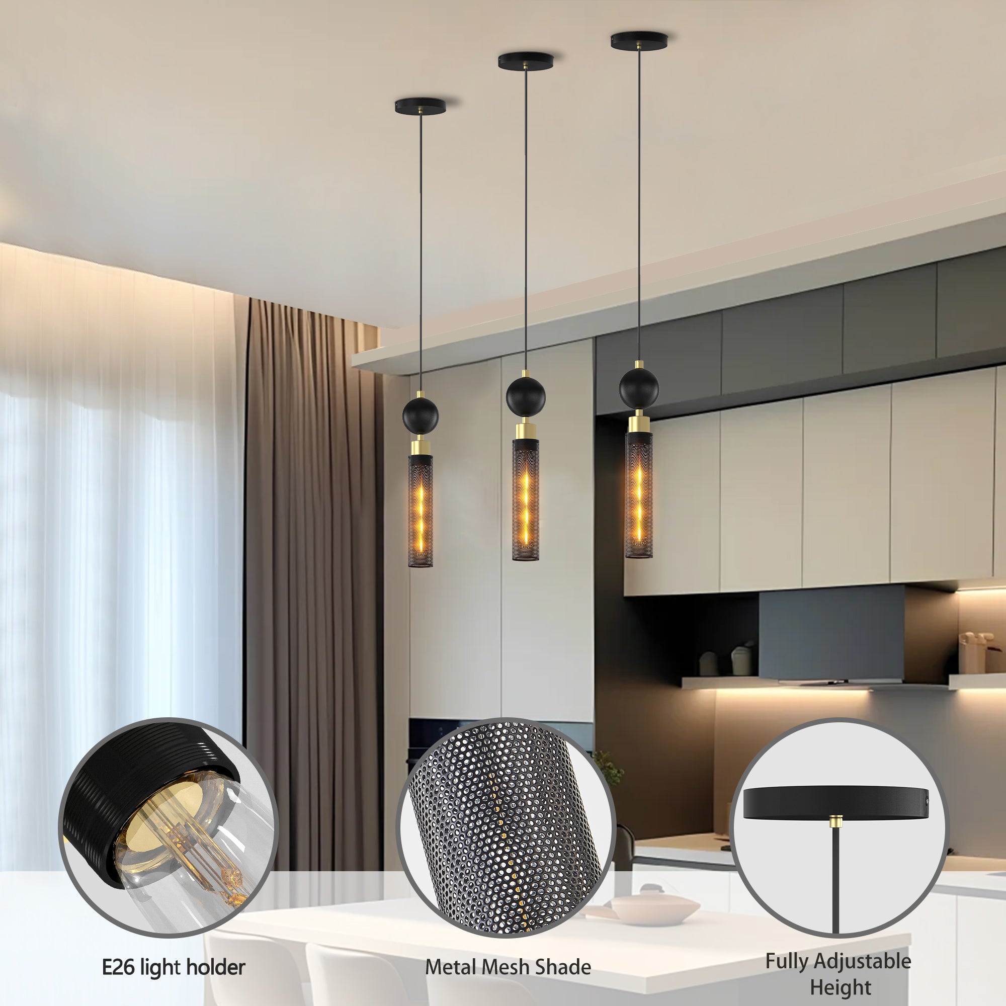 Modern Black Wrought Iron Pendant Light For Kitchen Island