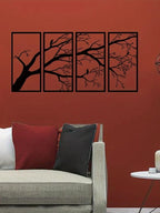 Luxury Metal Wall Art Decor Set Of 4 - Black Tree Of Life Sculpture
