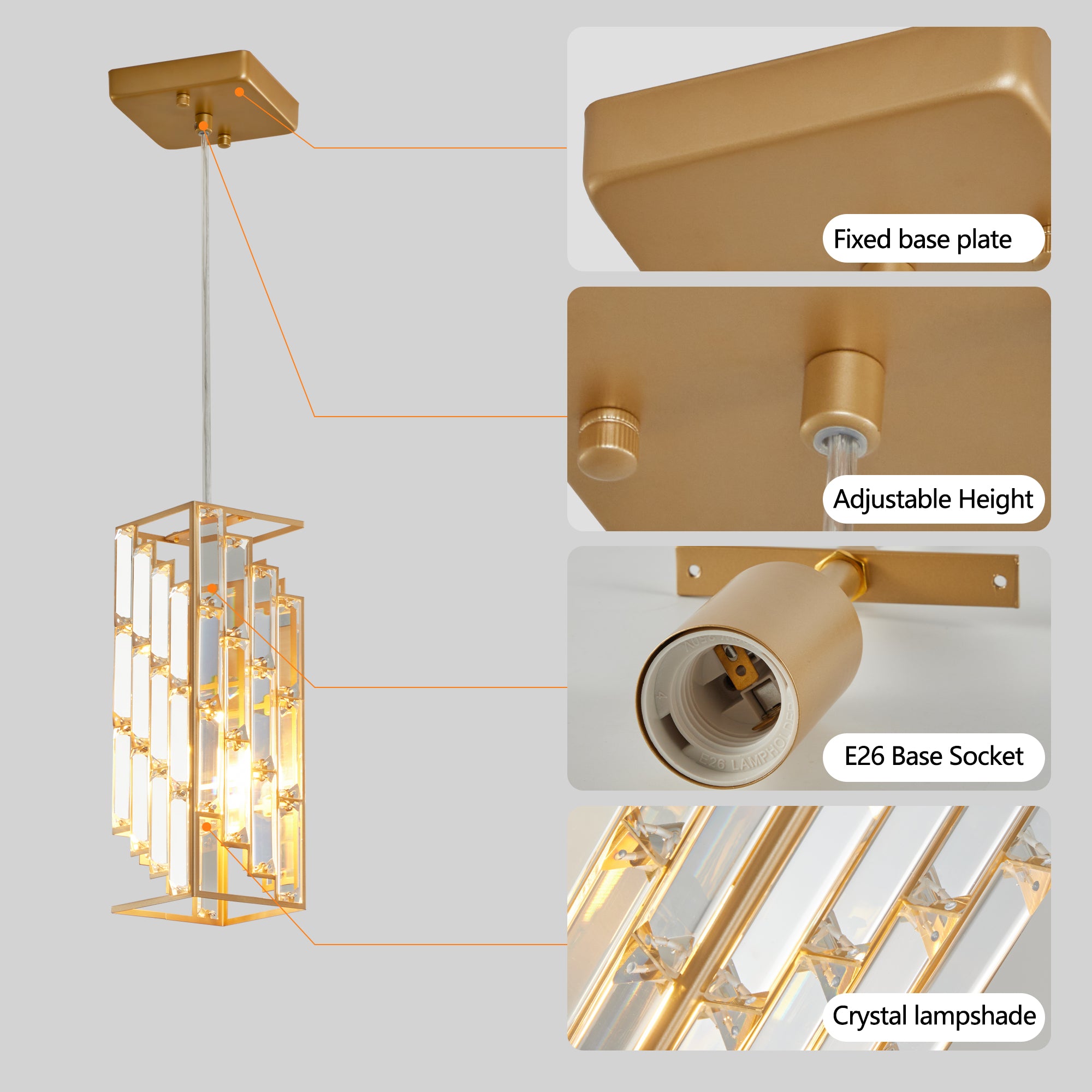 4inch Modern Crystal Pendant Light - 3 Pack
