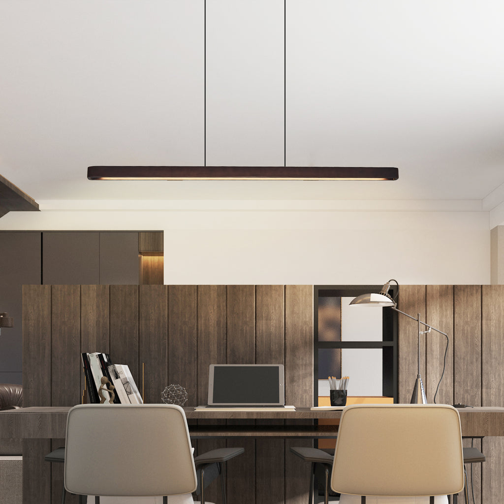 Walnut Wood LED Pendant Light, Linear 51 Inch, Dimmable