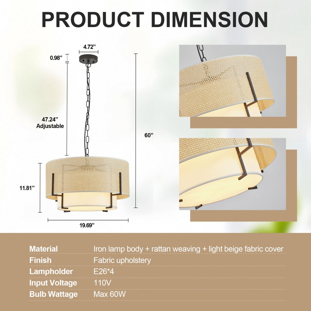19.7in Farmhouse Boho Chandelier