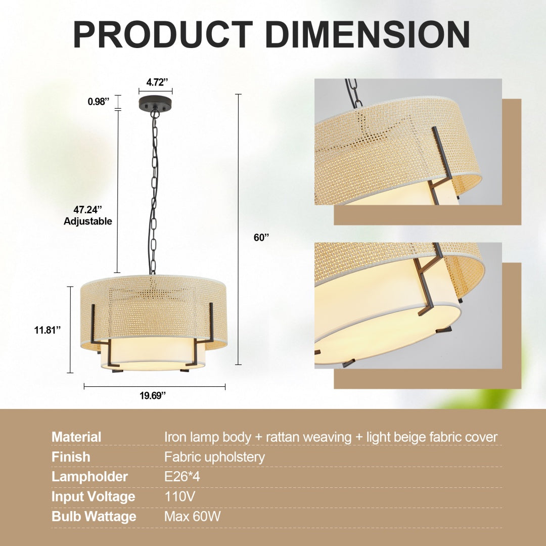 19.7in Farmhouse Boho Chandelier