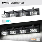 Crystal Glass Vanity Light, 4-Light Matte Black LED Bathroom Fixture