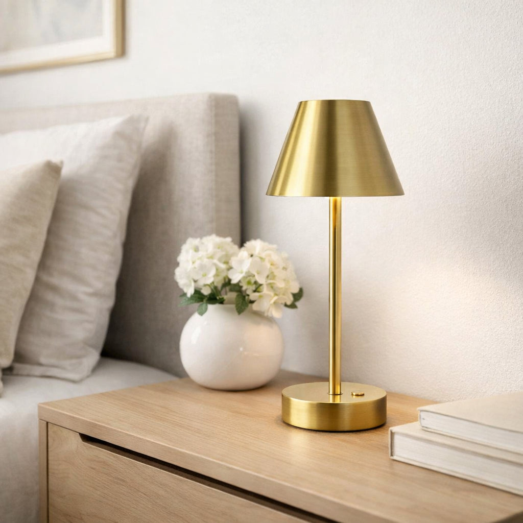 Elegance Rechargeable LED Table Lamp Plated Brass LED Touch Switch