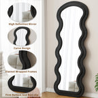 Flannel Full Length Wave Black Floor Mirror With Stand For Bedroom Liv