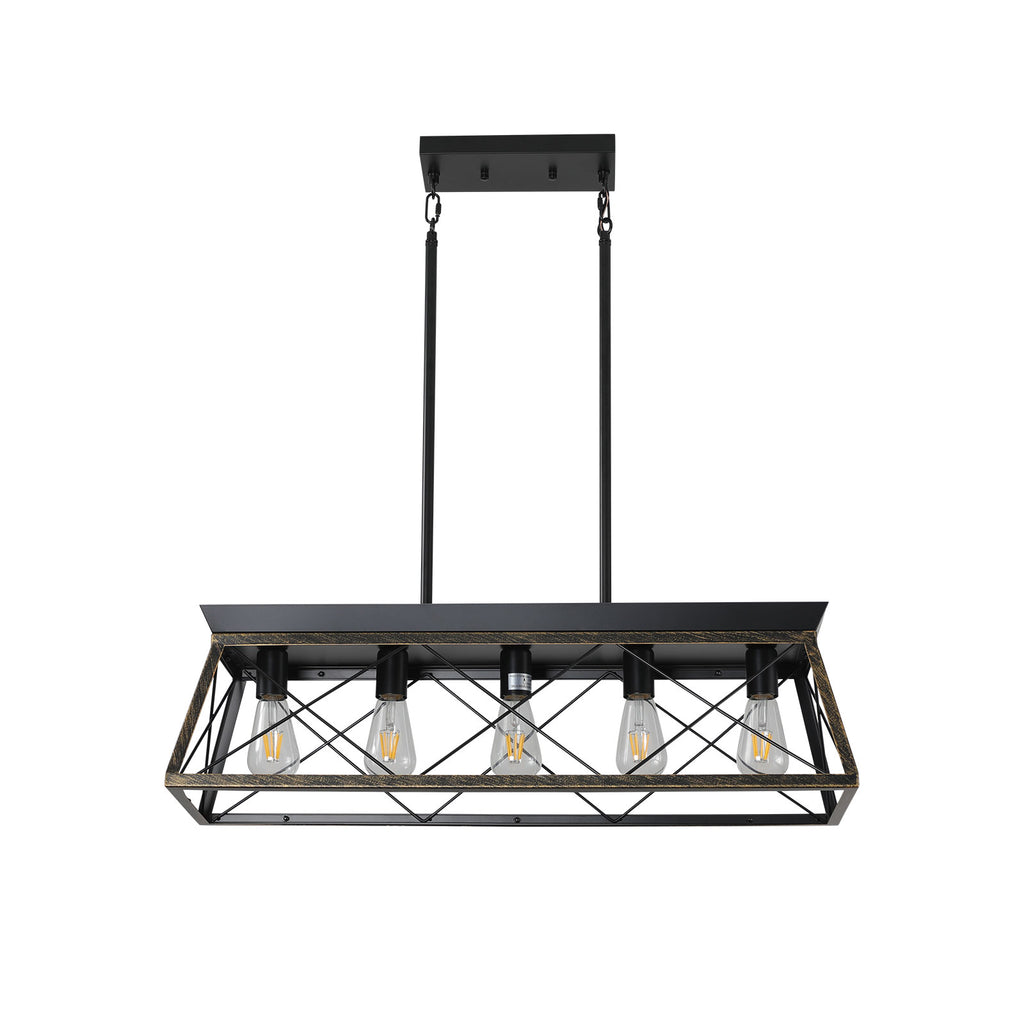 32in Black Gold Industrial 5-Light Pendant Chandelier