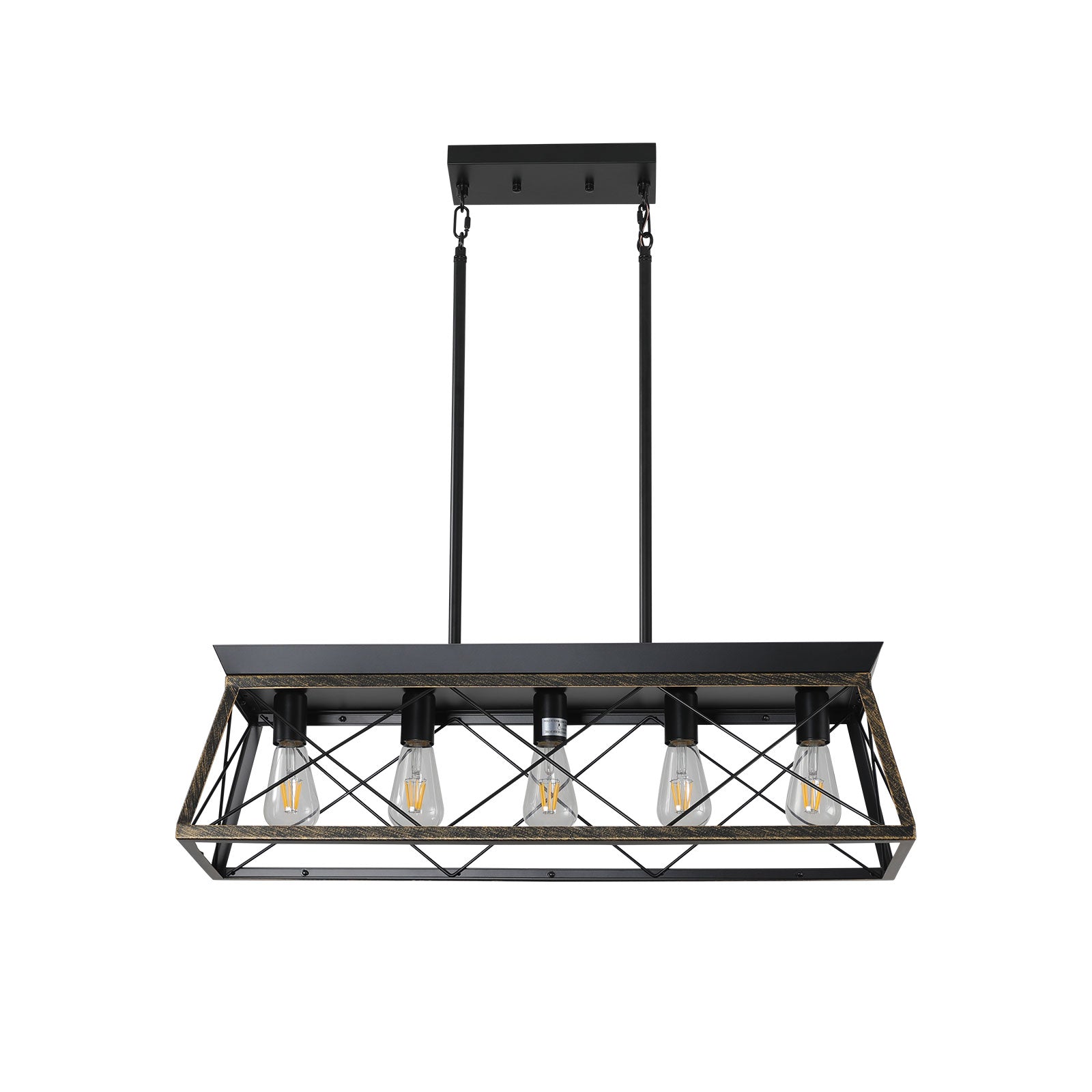 32in Black Gold Industrial 5-Light Pendant Chandelier