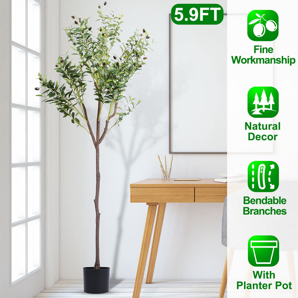 1Pc 5.9FT Artificial Olive Tree Tall Fake Olive Plant Faux Potted Oliv