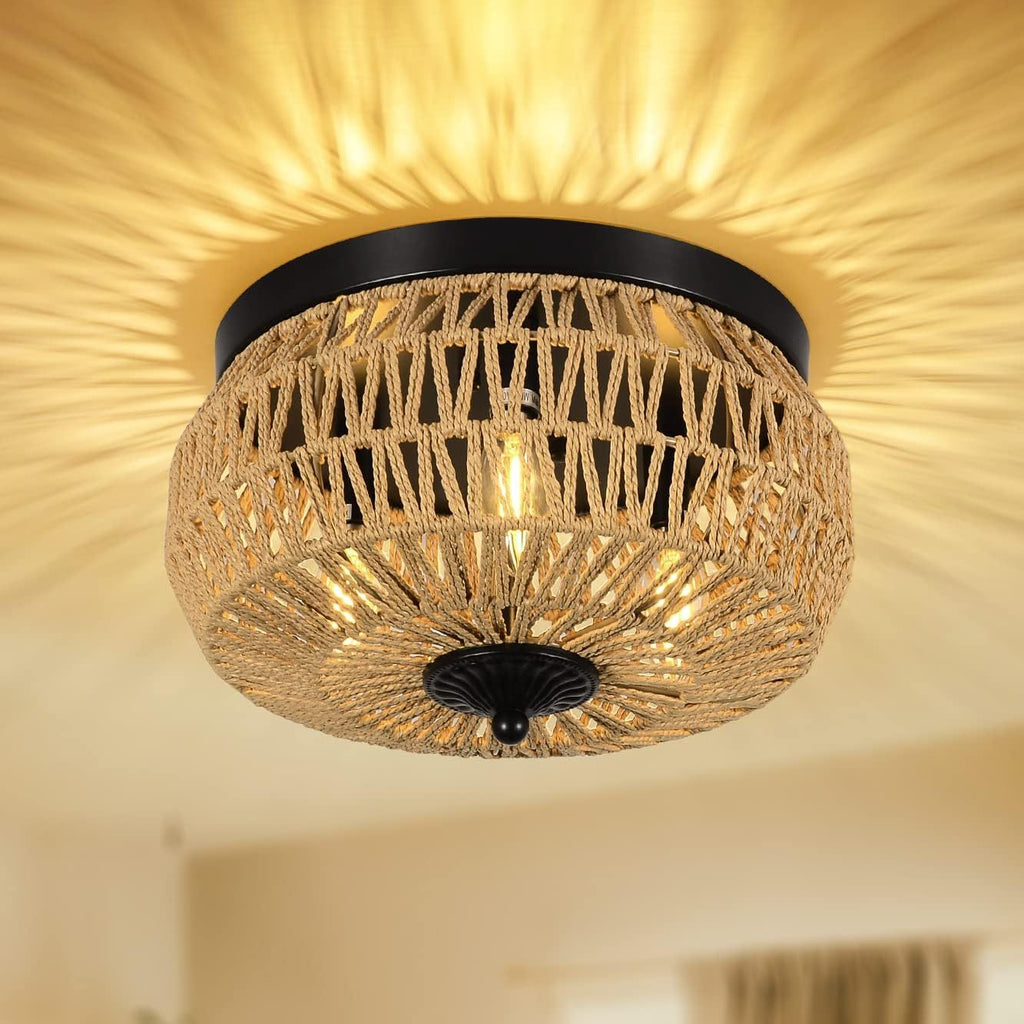 Woven Rattan 3-Lamp Chandelier | Handmade Cage Design