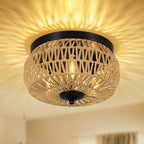 Woven Rattan 3-Lamp Chandelier | Handmade Cage Design