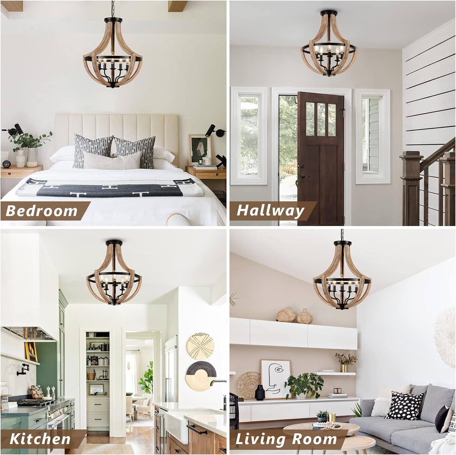Modern Solid Wood Chandelier | Adjustable Hanging