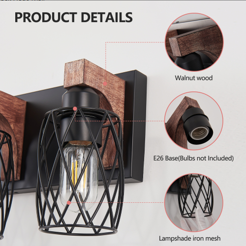 18inch Industrial Vintage 3-Light Wall Sconce - Black Cage Wall Lighti