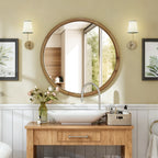 Round Wood Framed Wall Mirror