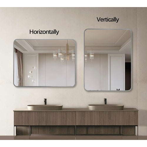 22x30 Inch Silver Metal Framed Rectangular Bathrrom Mirror For Wall.
