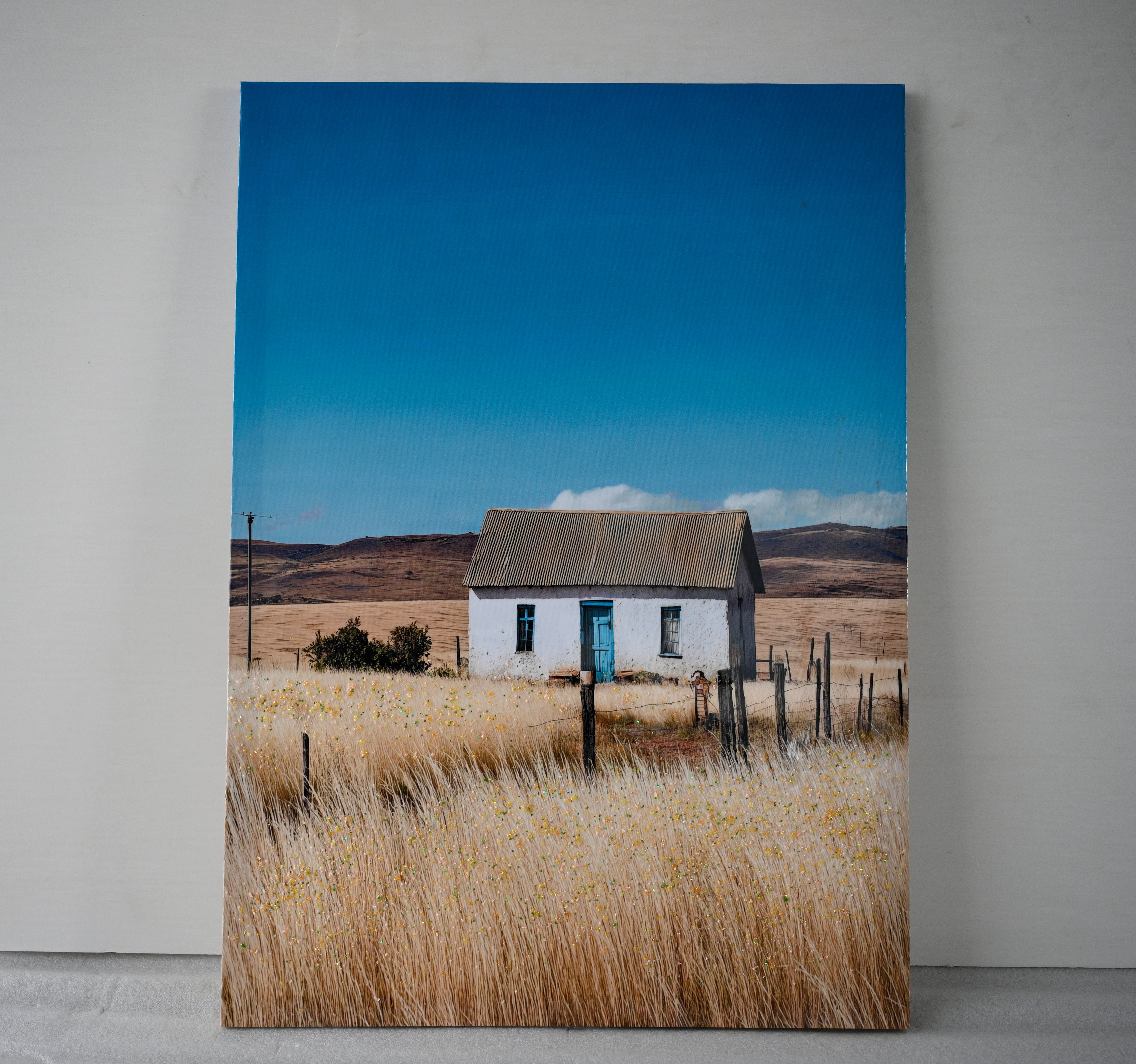 Farmhouse Canvas Wall Art Framed White House Picture Rustic Countrysid