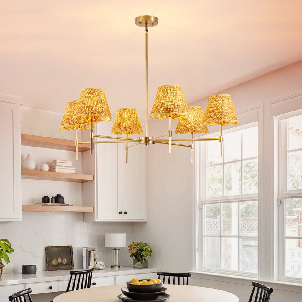 Boho Rattan Chandelier 6-Lights Rustic Industrial Pendant Light Large