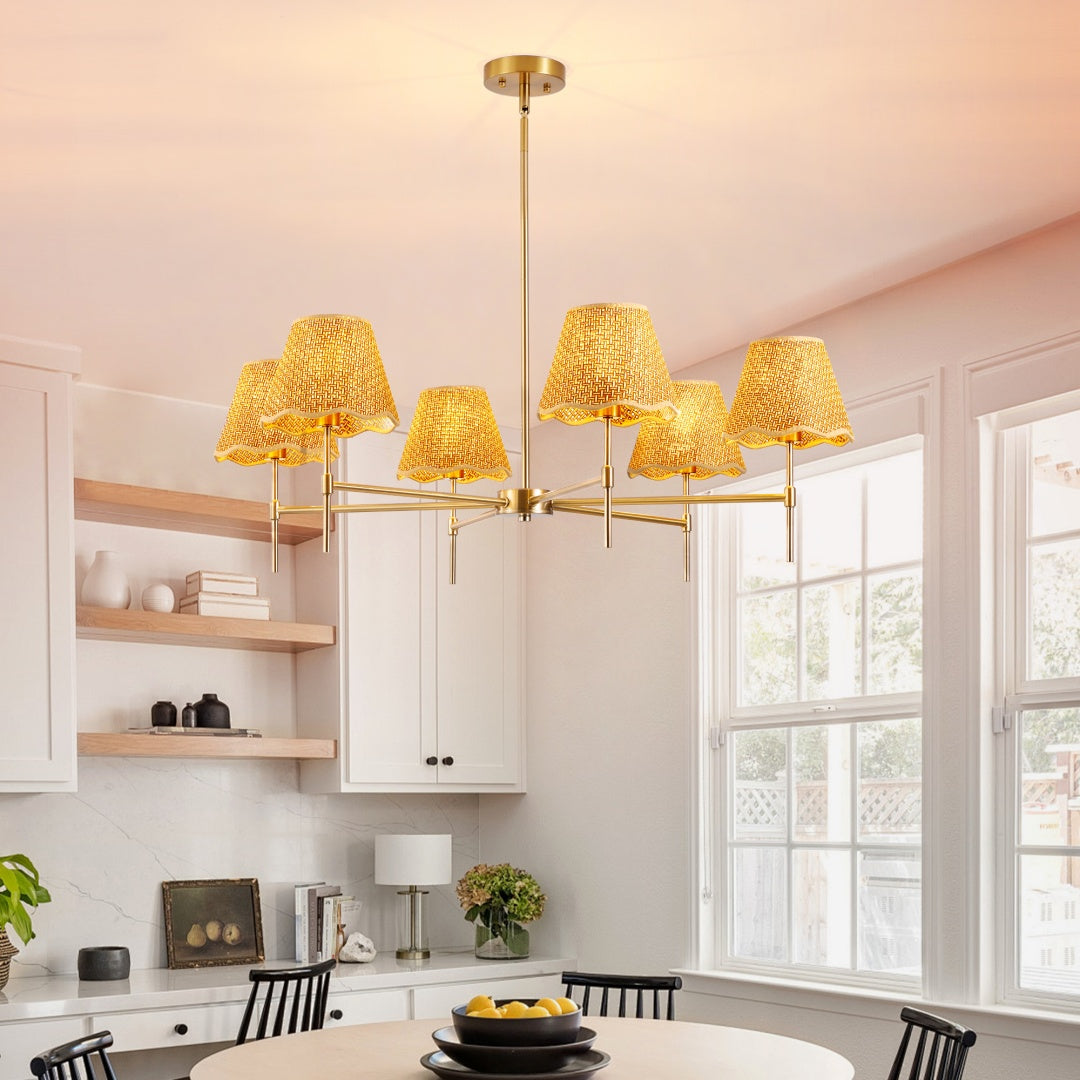 Boho Rattan Chandelier 6-Lights Rustic Industrial Pendant Light Large