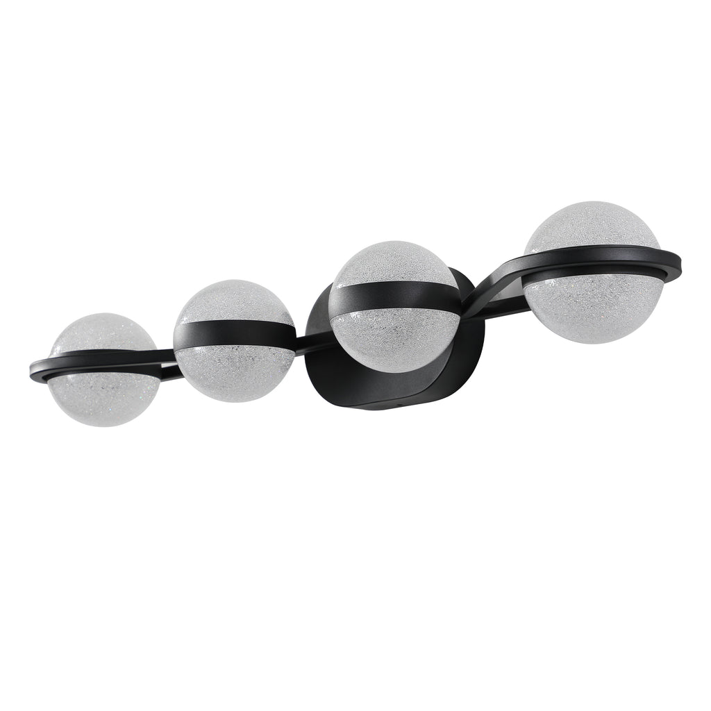 30in Black Minimalist LED Bathroom Vanity Light With Crystal Sand Acry