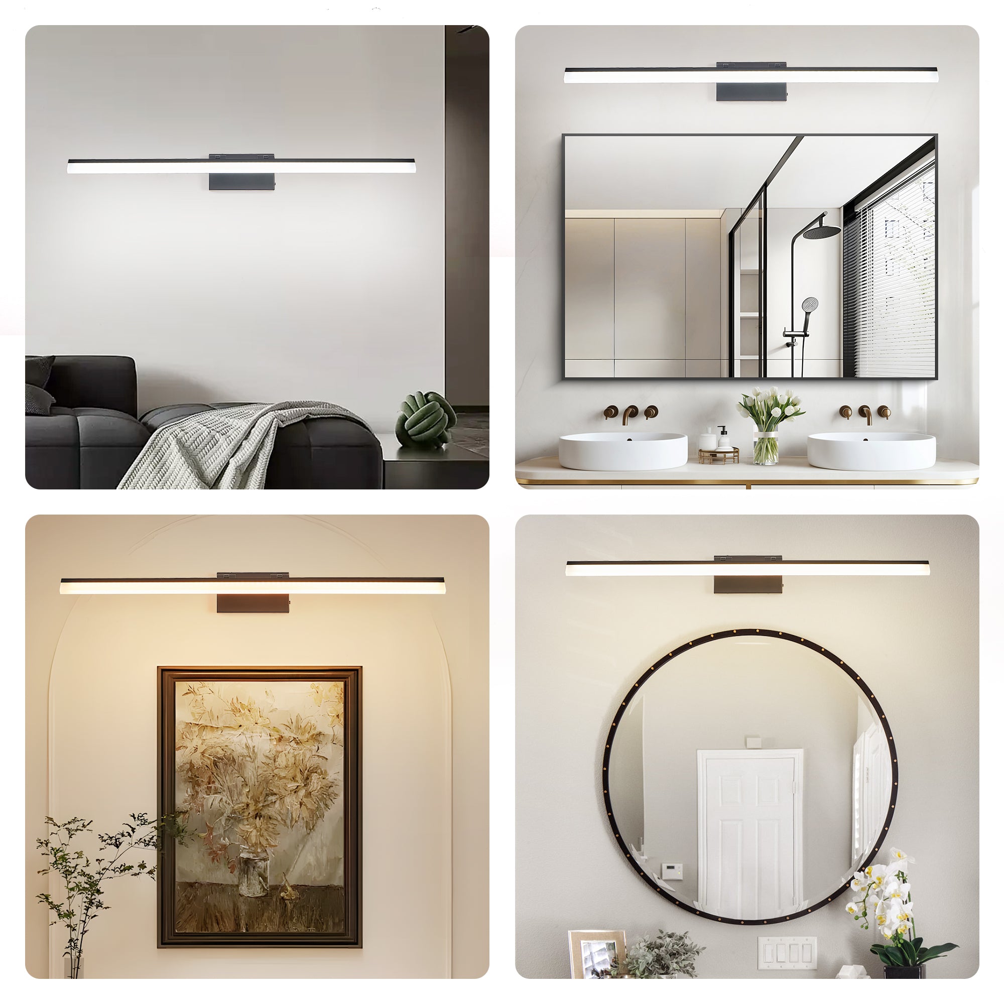 39 Inch Modern LED Bathroom Vanity Light -Sleek Black Metal Wall Light