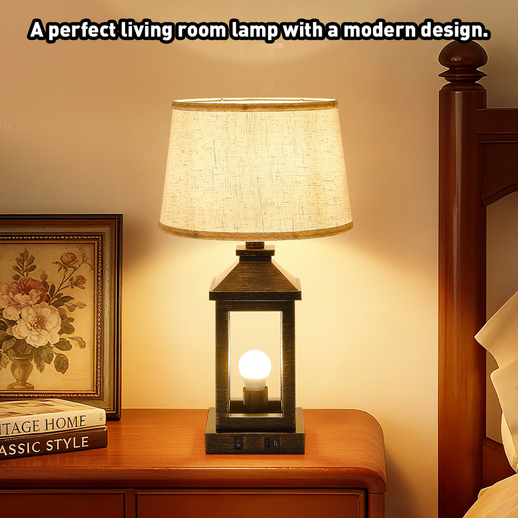 20.5in Black Gold Farmhouse Bedside Table Lamp