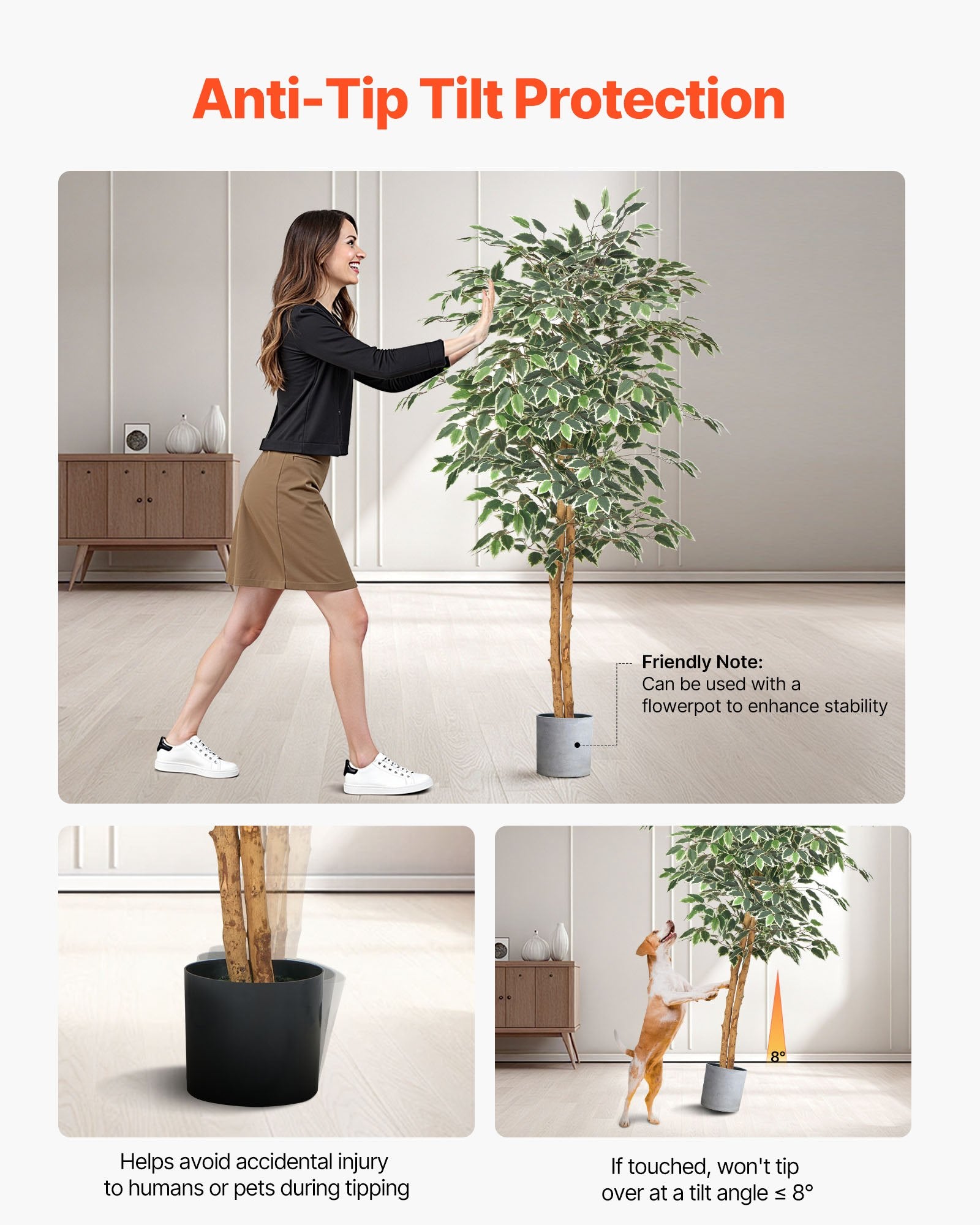 5FT Artificial Ficus Tree Tall Faux Plant With Black Pot For Indoor De