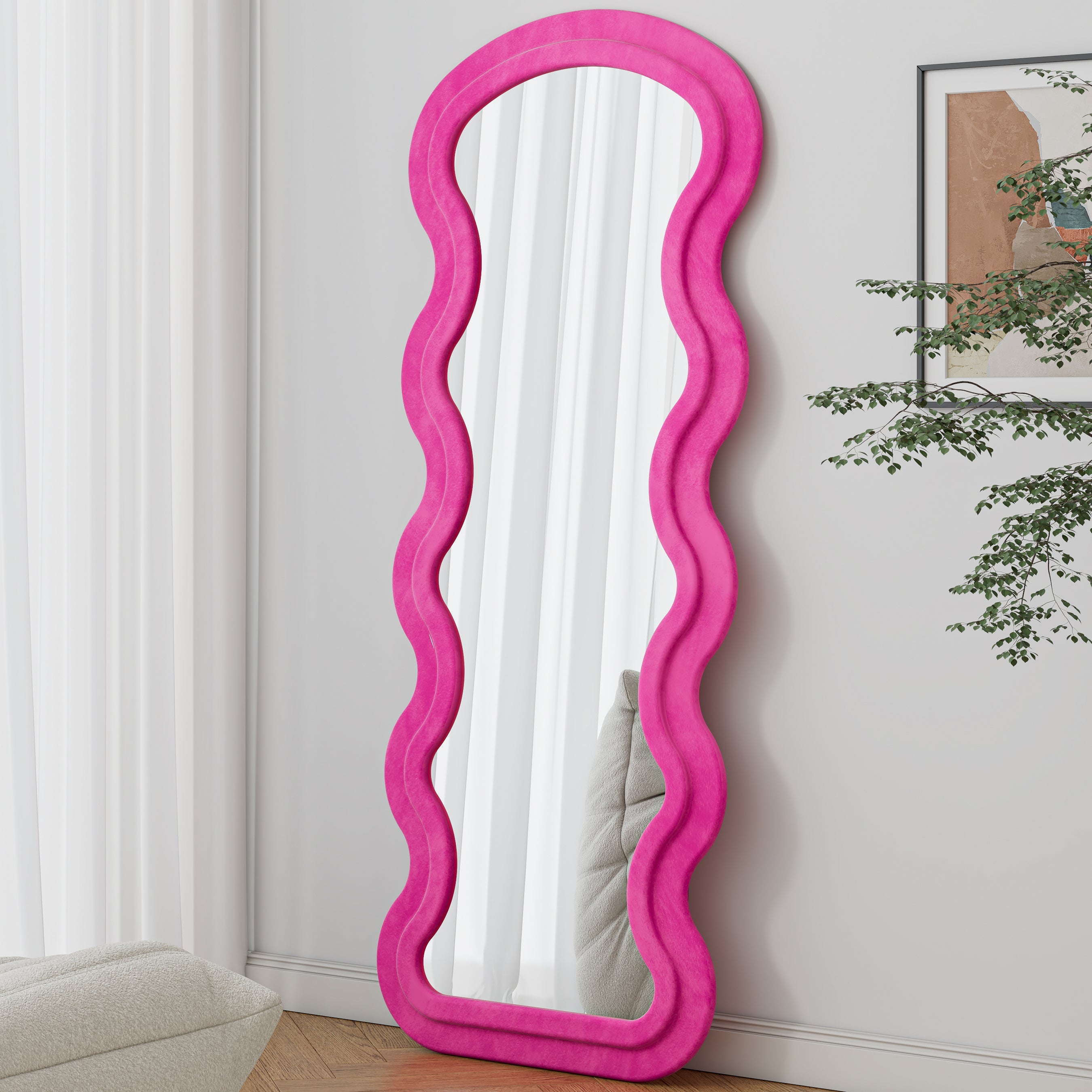 Flannel Full Length Wave Rose Floor Mirror For Bedroom Living Room Han