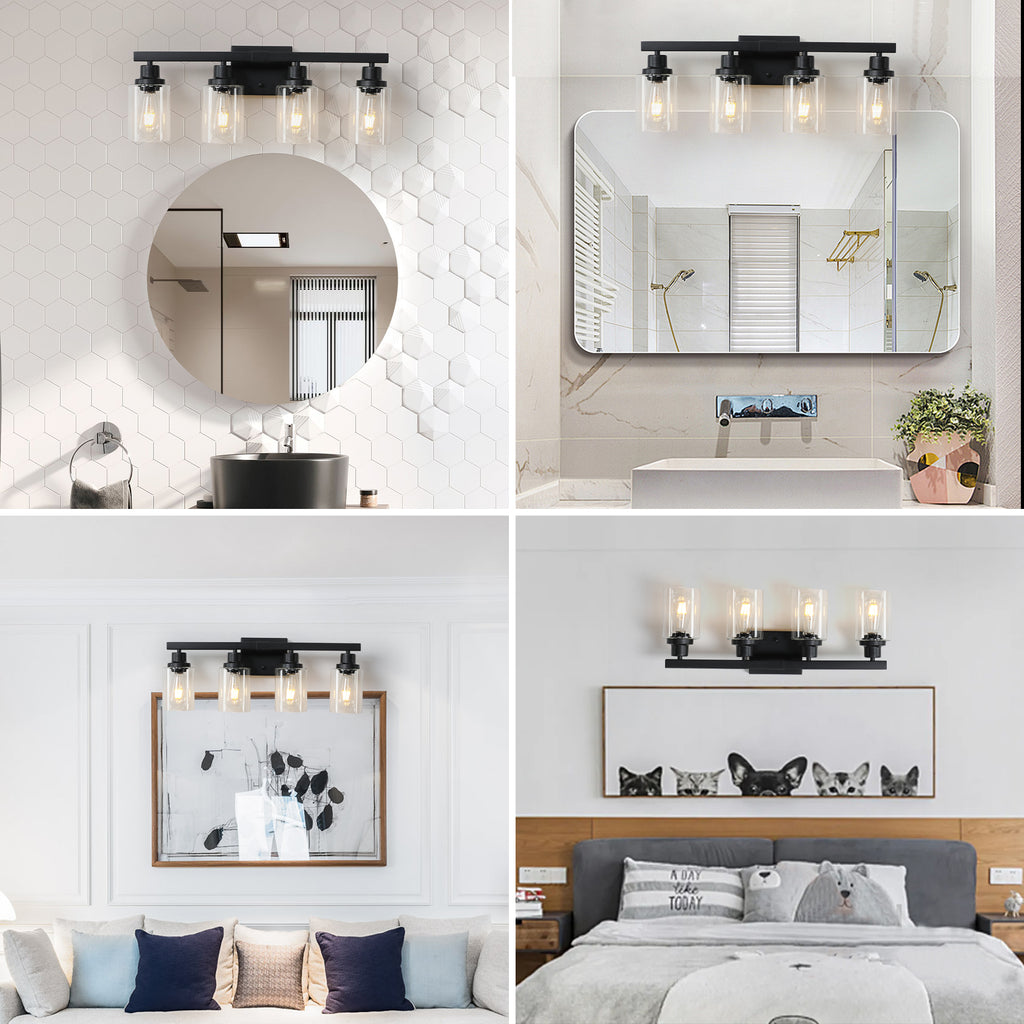 24 Modern Black 4-Light Bathroom Vanity Light Fixture