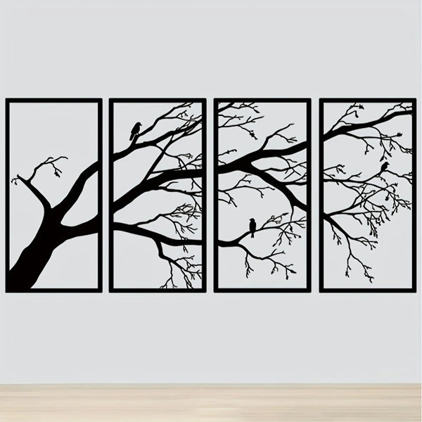 CIFbuy Modern Aluminum Dead Branch And Flying Bird Four-Piece Wall Art