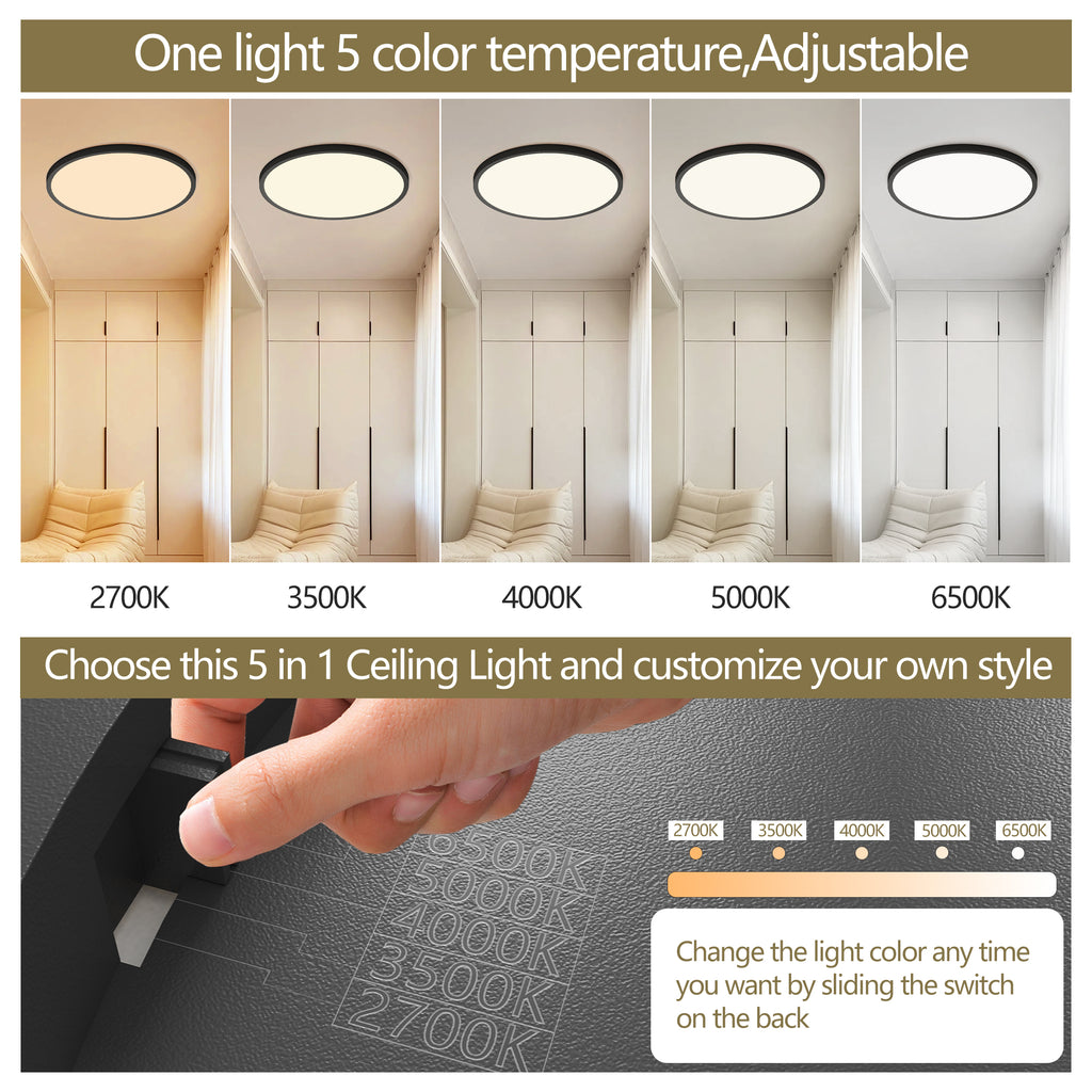 4 PACK Flush Mount LED Ceiling Light Fixture Black